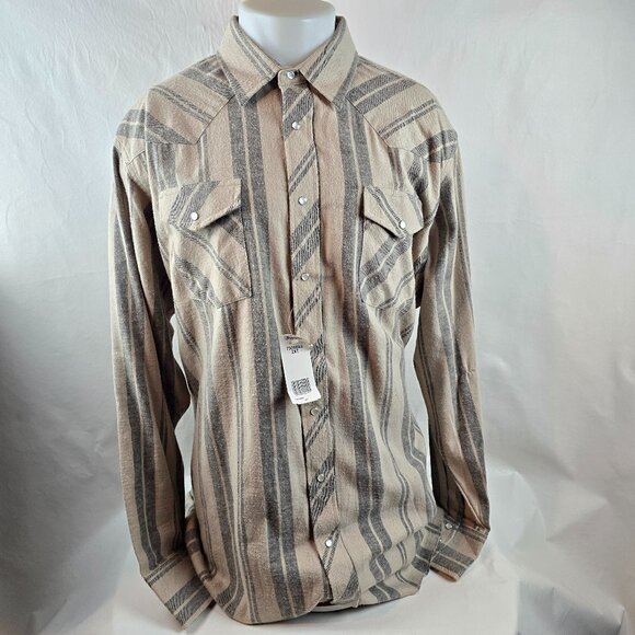 Wrangler Shirt Mens 2XT Tall Beige Gray Pearl Snap Button Flannel Western Cowboy - Picture 1 of 11